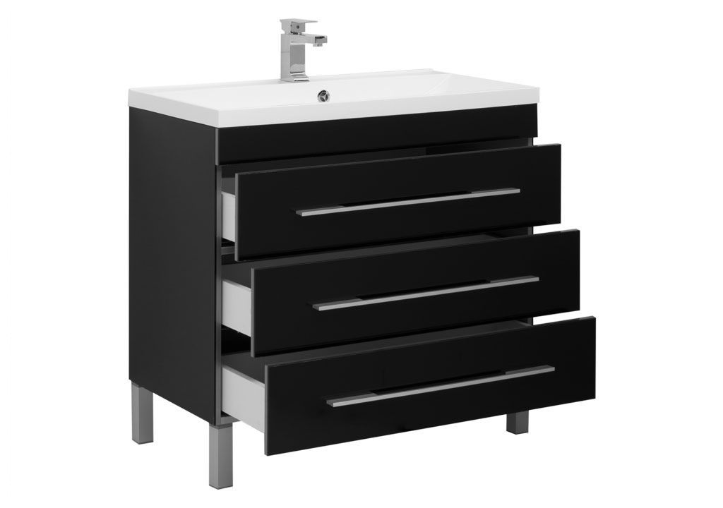 Тумба с раковиной Aquanet Верона NEW 90 черный (напольная 3 ящика) 0017847300204119 - Вид №1