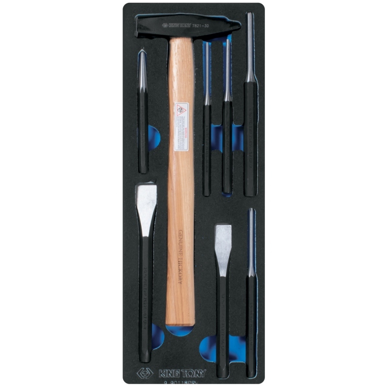 KING TONY Набор зубил, выколоток, кернеров с молотком, ложемент, 8 предметов Верстакофф 9-90118PRV