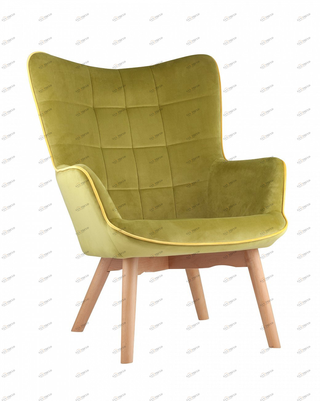 Кресло с мягкими подлокотниками оливковое с деревянными ножками "Манго" STOOL GROUP ДИЗАЙНЕРСКИЕ 00-3946320 Зеленый 