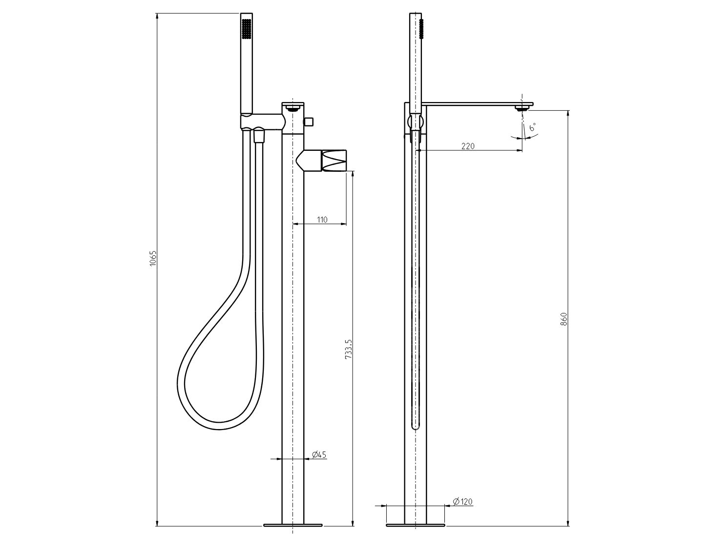 Смеситель для ванны из нержавеющей стали с ручным душем Rubinetterie Frattini Aline ARCH-00068632 - Вид №2