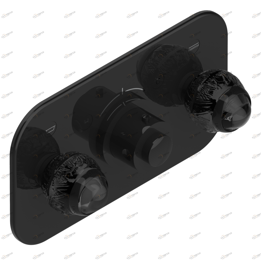 A2K-5401BEH Накладка с ручкой регулировки температуры и двумя маховиками для термостатического смесителя с горизонтальной установкой Thg-paris Panthere с чёрным хрусталём Покрытие PVD бронза A2K 5401BEH CAT.F