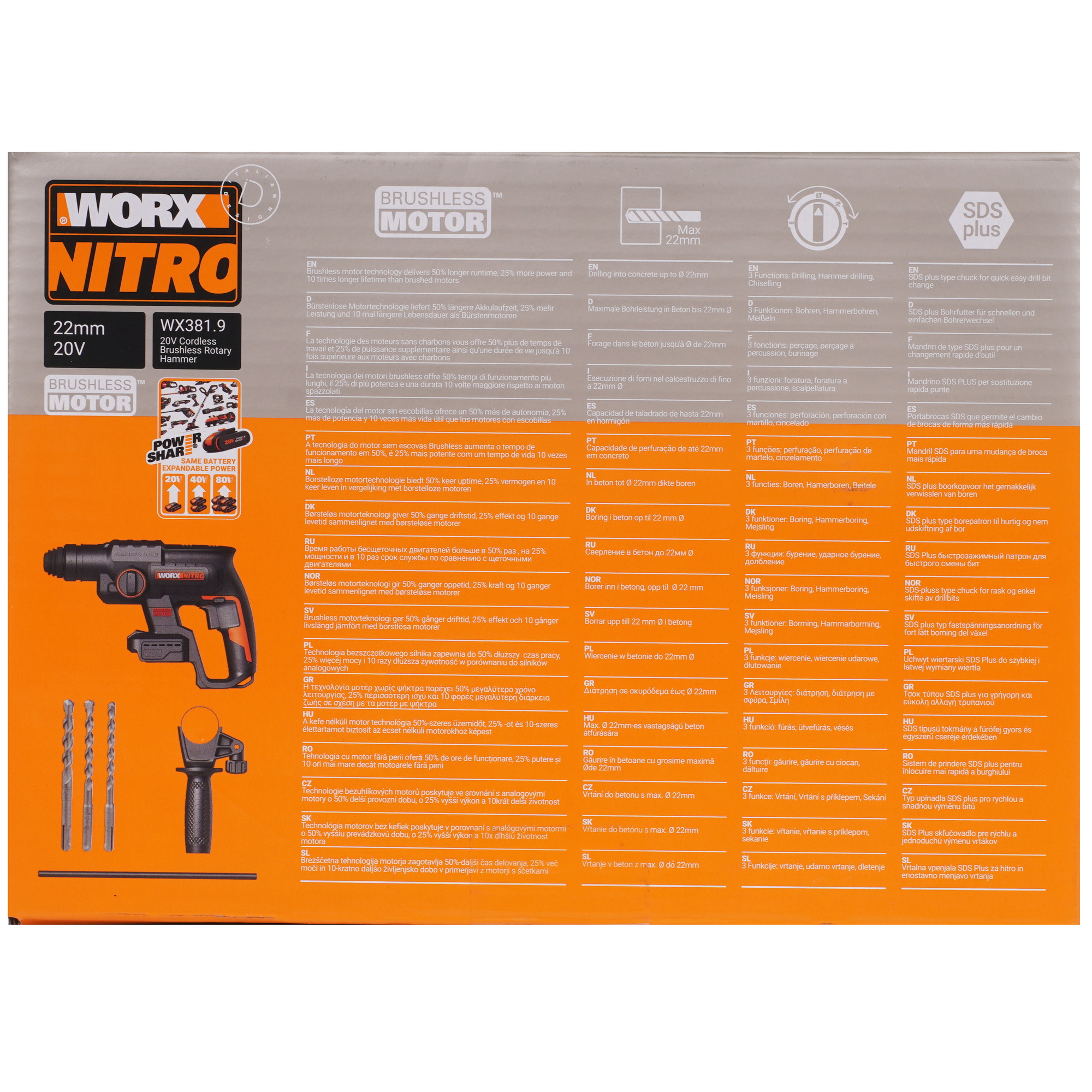Перфоратор Worx WX381.9 PowerShare 20V , Без ЗУ, Без АКБ 9083073 STDN-0130082 - Вид №6