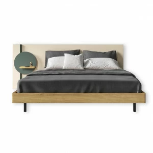 Кровать двуспальная 160х200 с навесной полкой и подсветкой дуб с бежевым Mark BRAGIN DESIGN ДИЗАЙНЕРСКИЕ 00-3879398 Бежевый