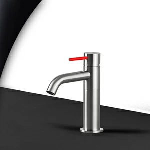 Смеситель для раковины сталь матовая с красной ручкой Toki Radomonte TKS1SCIL15