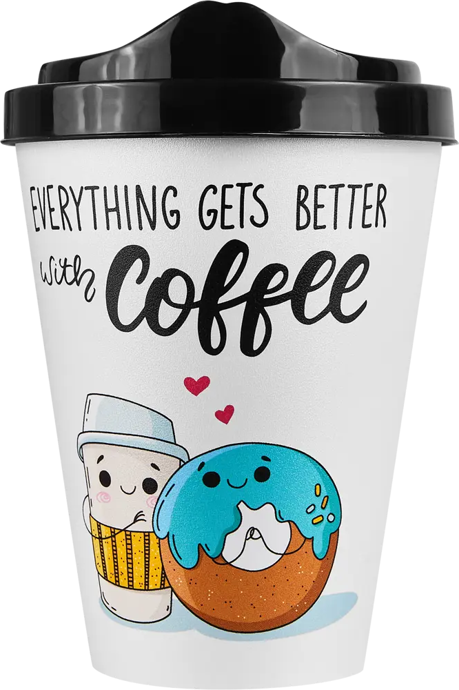 88780883 Стакан с крышкой Delinia Everything Gets Better With Coffee 420 мл пластик цвет белый STLM-0884505