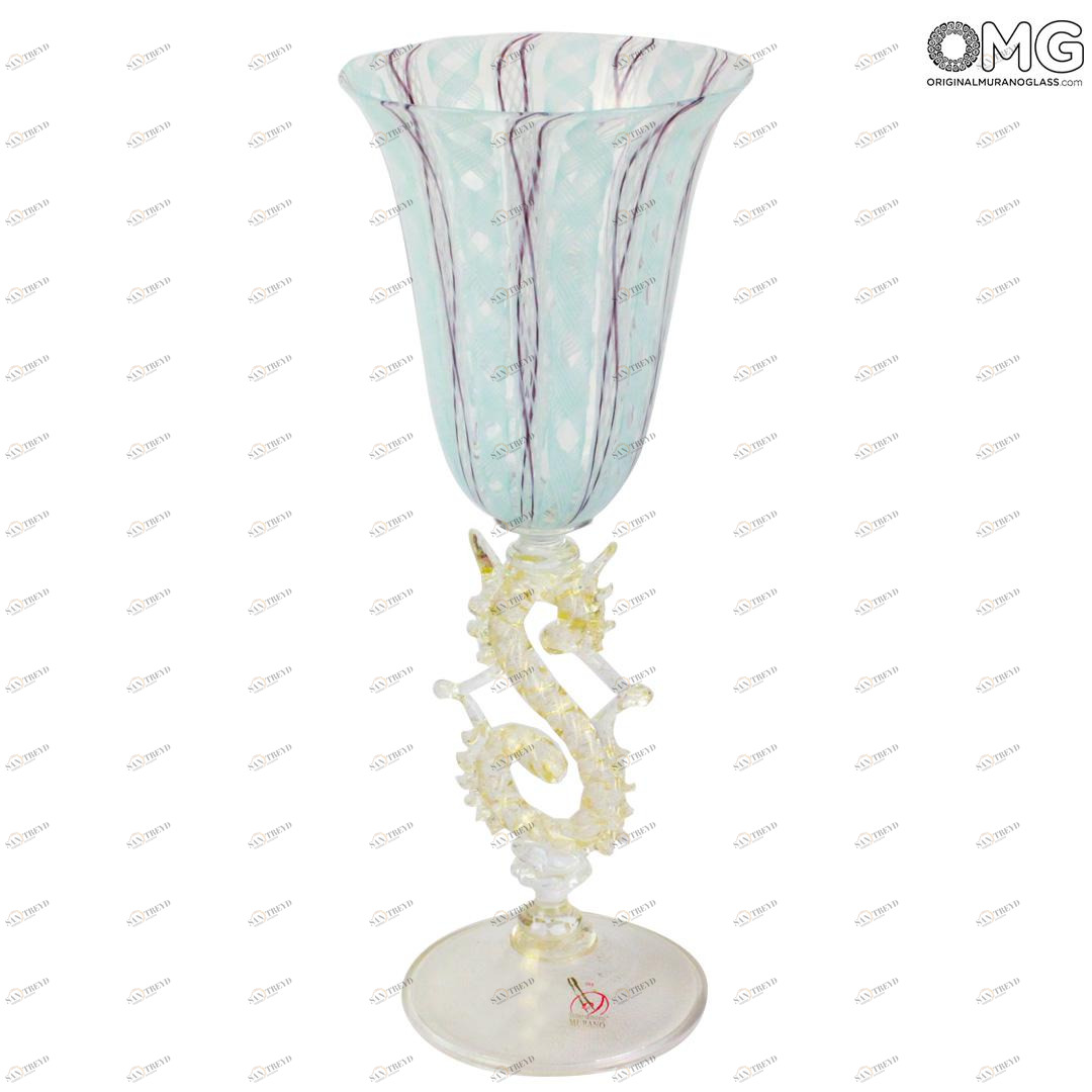 1015 ORIGINALMURANOGLASS Венецианский бокал Голубая филигрань - Filigrana azzurra S - муранское стекло OMG 10 см 