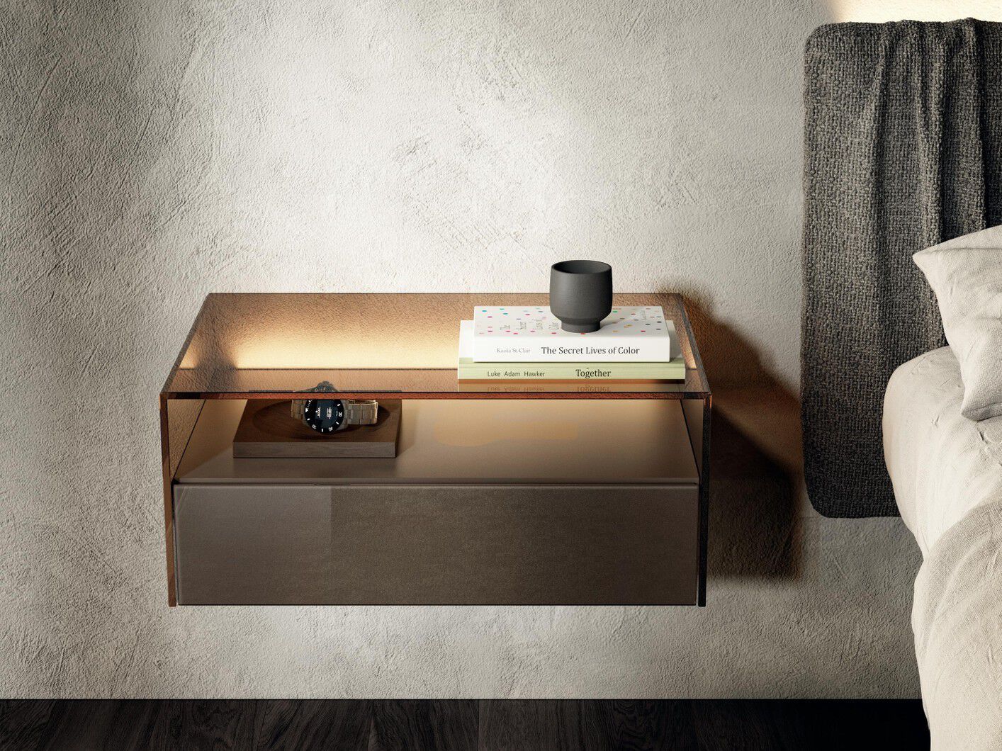 Подвесная тумбочка из дерева и стекла с освещением Lago HOM - 2124 ARCH-00070827