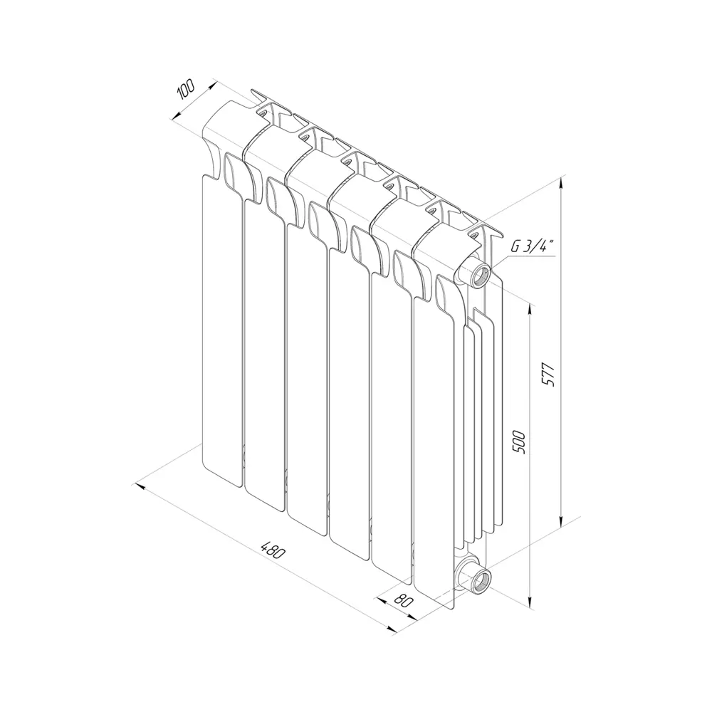 Радиатор секционный Rifar Monolit M50006RAL1015 500/100 6 секций боковое подключение биметалл бежевый 82560839 STLM-2117641 - Вид №4
