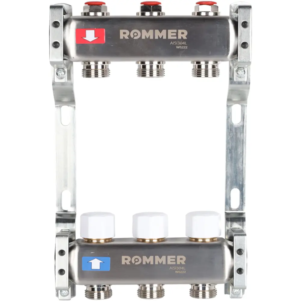 Коллектор без расходомеров Rommer 1"x3/4" 3 выхода нержавеющая сталь RMS-3200-000003 STLM-2119424
