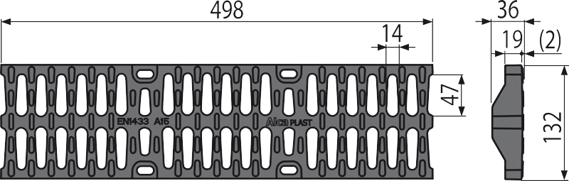 Pешетка для дренажного канала AVZ104, пластиковая А15 ALCAPLAST AVZR401 - Вид №1