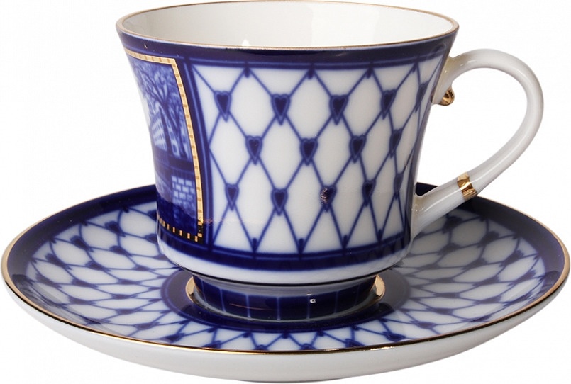 1049133 Императорский фарфоровый завод Чашка чайная с блюдцем "Поцелуев мост" "Банкетная" Фарфор твердый 