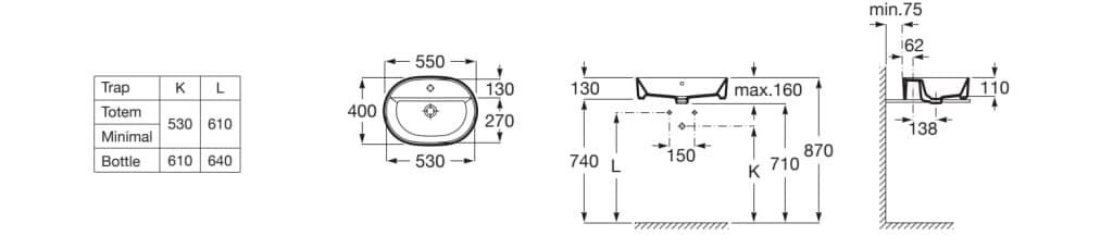 Фарфоровая столешница овальная раковина Roca The Gap ARCH-00152373 - Вид №2