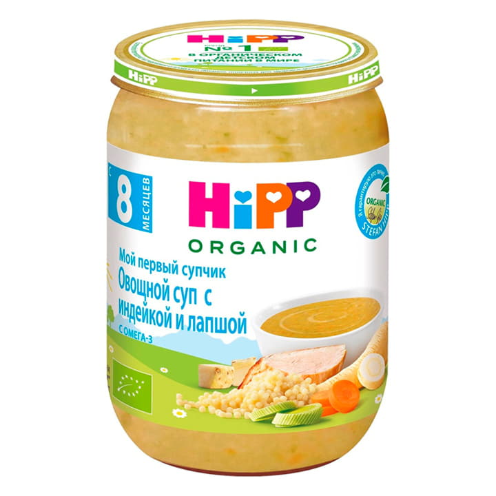 Крем-суп овощной с индейкой и лапшой с 8 месяцев HiPP 190 г Santreyd 15715 - Вид №1