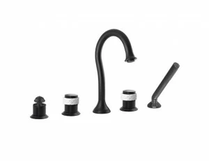 065516.000.84 Набор для ванны на пять отверстий из белого фарфора Матовый черный