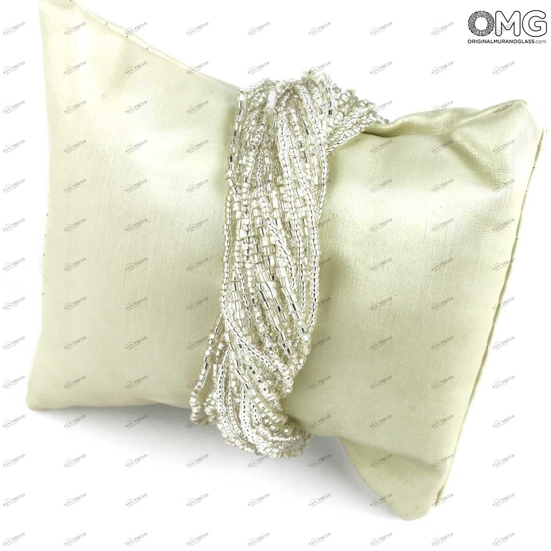 3696 ORIGINALMURANOGLASS Серебристый многониточный браслет - муранское стекло OMG 18 см 