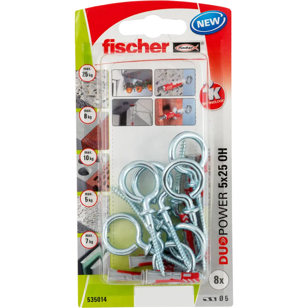 Дюбель для всех типов стен Duopower 5x25 мм крюк-кольцо цвет серый/красный 8 шт FISCHER STLM-2160571 - Вид №2