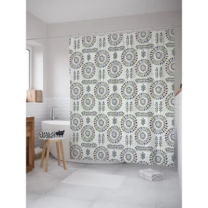 93783676 Штора для ванной JoyArty Узоры с одуванчиками из ткани, 180x200 см с крючками STLM-1441914