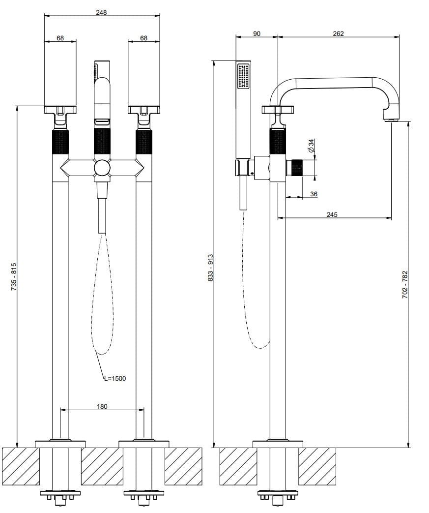 Смеситель для ванны из хромированной латуни с переключателем Gessi гравировка ARCH-00149123 - Вид №2