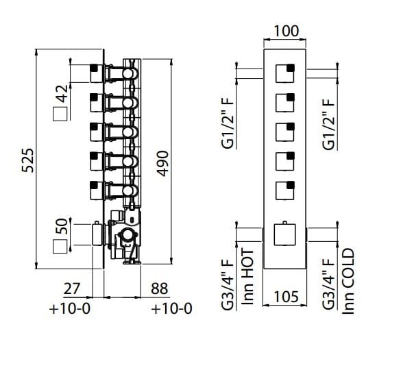 Встраиваемый термостатический смеситель для душа с пластиной CARIMALI O-CUBE ARCH-00089858 - Вид №1