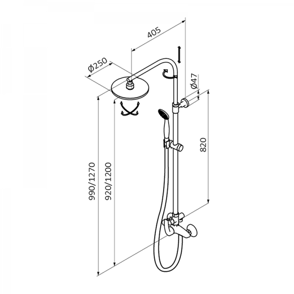 10465500TL BASIC Смеситель для душа с колонкой Хром GRB MIXERS  - Вид №1