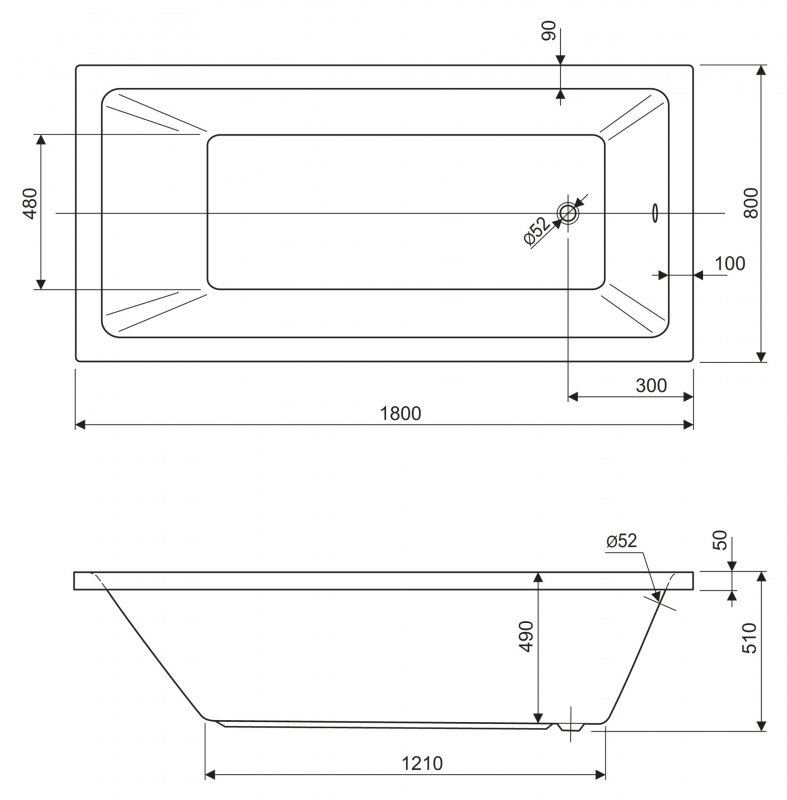 Акриловая ванна CEZARES PLANE SOLO-180-80-49  - Вид №2