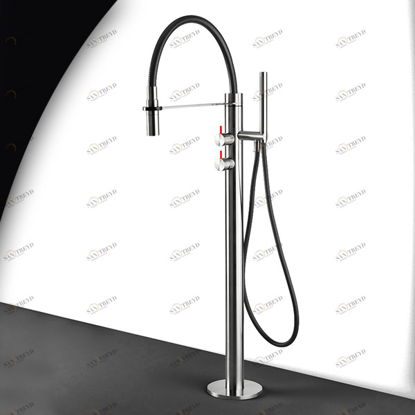 Смеситель для ванны матовая сталь с красной ручкой Toki Radomonte PV2SCIL25