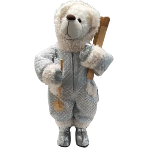 Фигурка новогодняя «белый мишка с лыжами», 65 см, цвет белый/синий