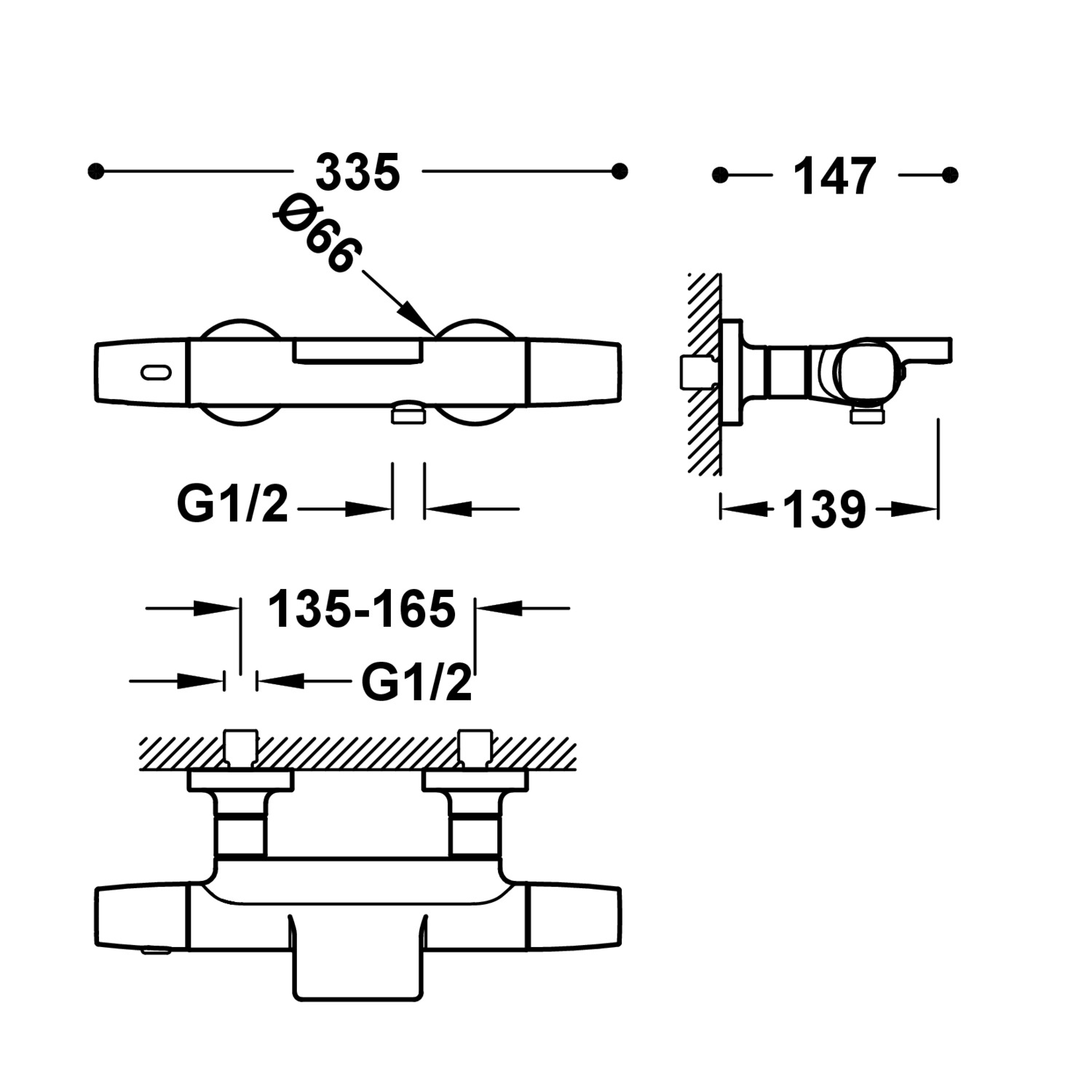 Настенный термостатический смеситель для ванны и душа-19017414OM TRES Thermostatic - Вид №1