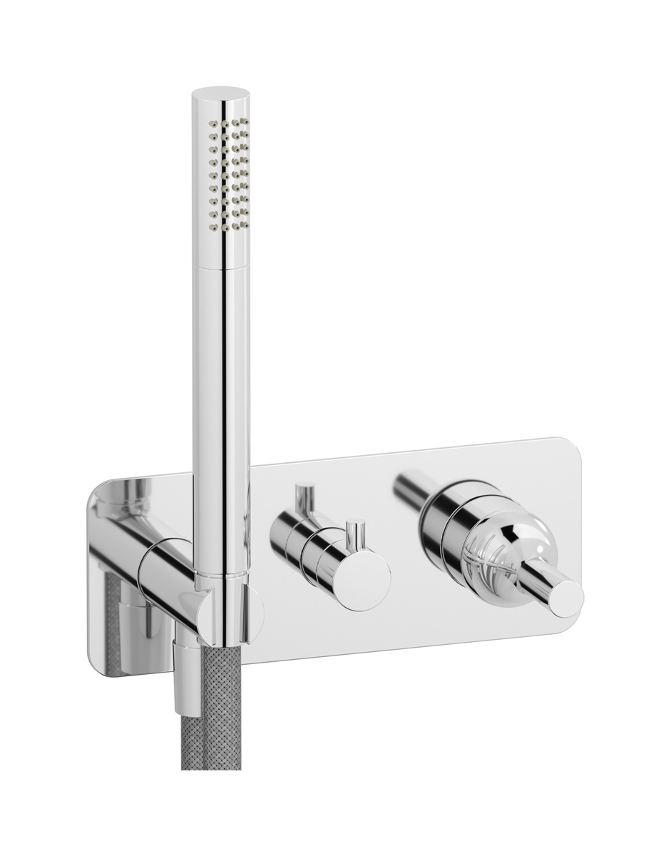 Внешние части встроенного в стену смесителя на 2 потребителя в комплекте с душевым гарнитуром. WE ARE IB bi313cc Chrome Batlo