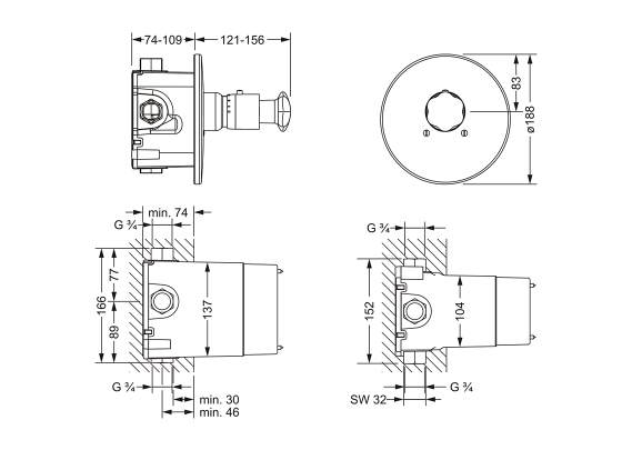 Термостат для душа скрытого монтажа ¾" JOERGER Florale 600.40.560.000 - Вид №1