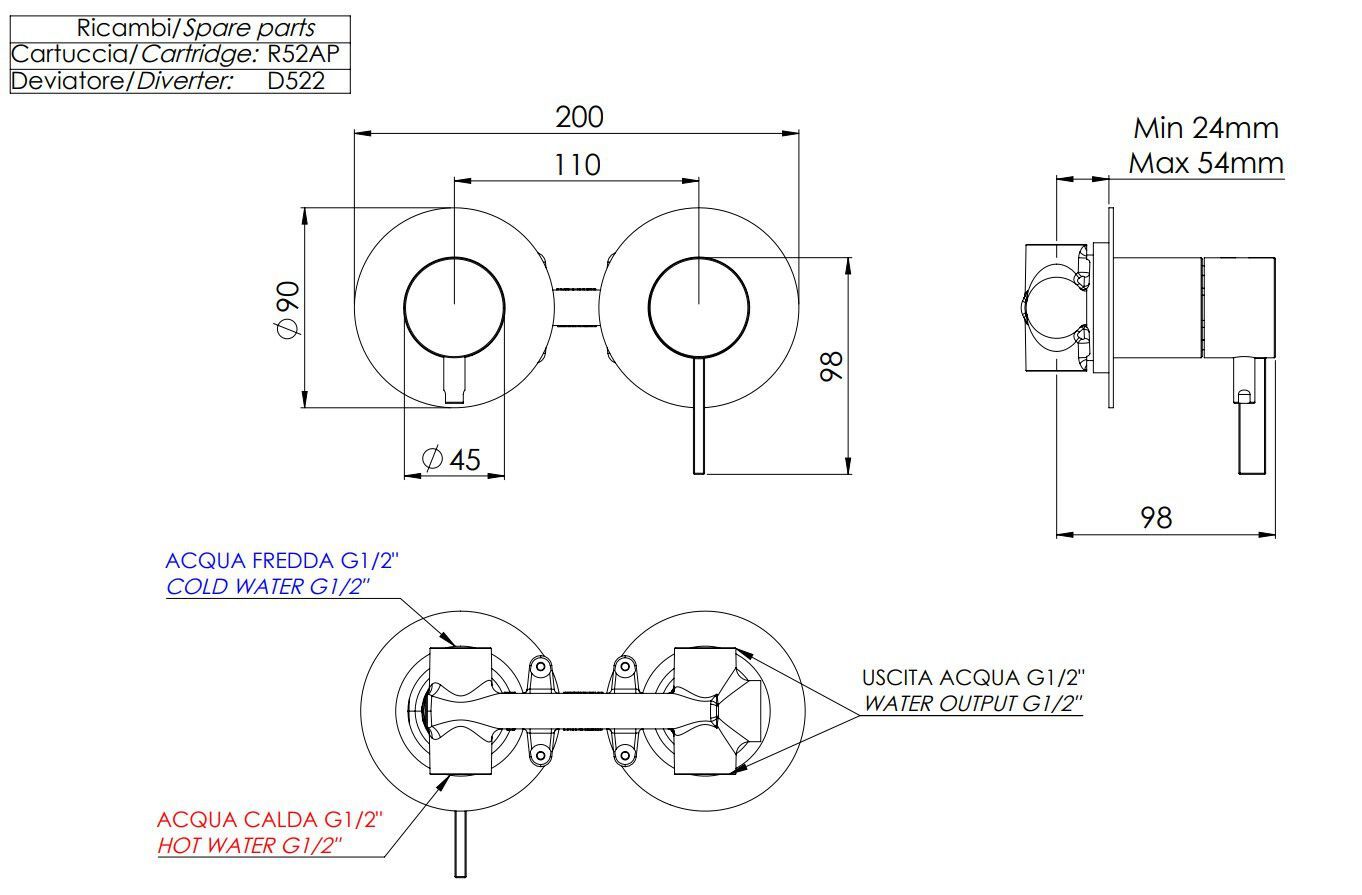 Настенный однорычажный смеситель для ванны Remer Rubinetterie Метрика ARCH-00047821 - Вид №2