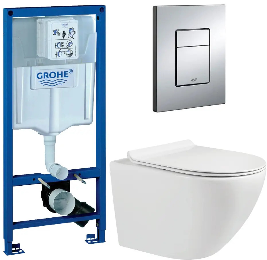 89209792 Комплект инсталляция Grohe с унитазом Culto Nova безободковый с микролифтом с клавишей цвет хром STLM-0992959