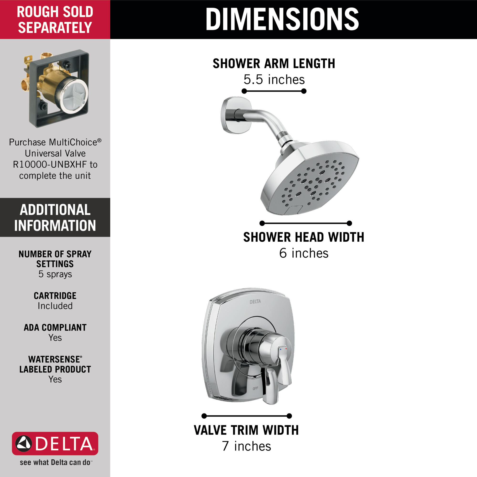 T17276 Только душ серии 17 Delta Faucet Stryke Хром  - Вид №2