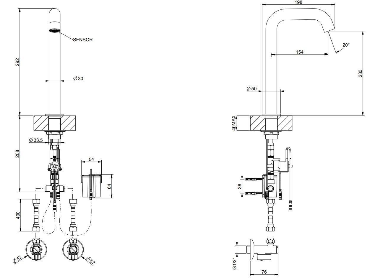 Электронный смеситель для раковины из нержавеющей стали Gessi Messi316 ARCH-00126988 - Вид №2