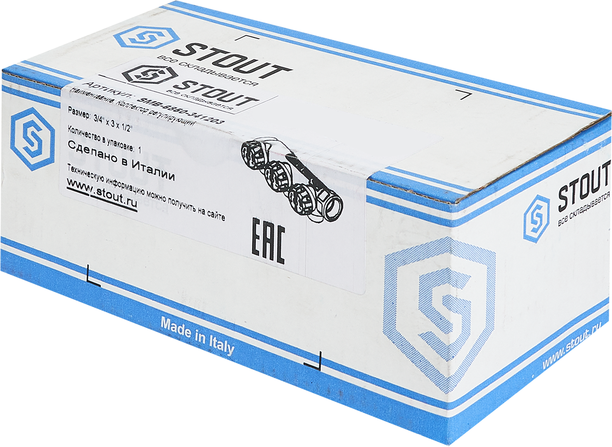 Коллектор распределительный STOUT 3/4"×1/2" на 3 отвода для систем отопления 84868372 STLM-0056527 - Вид №4