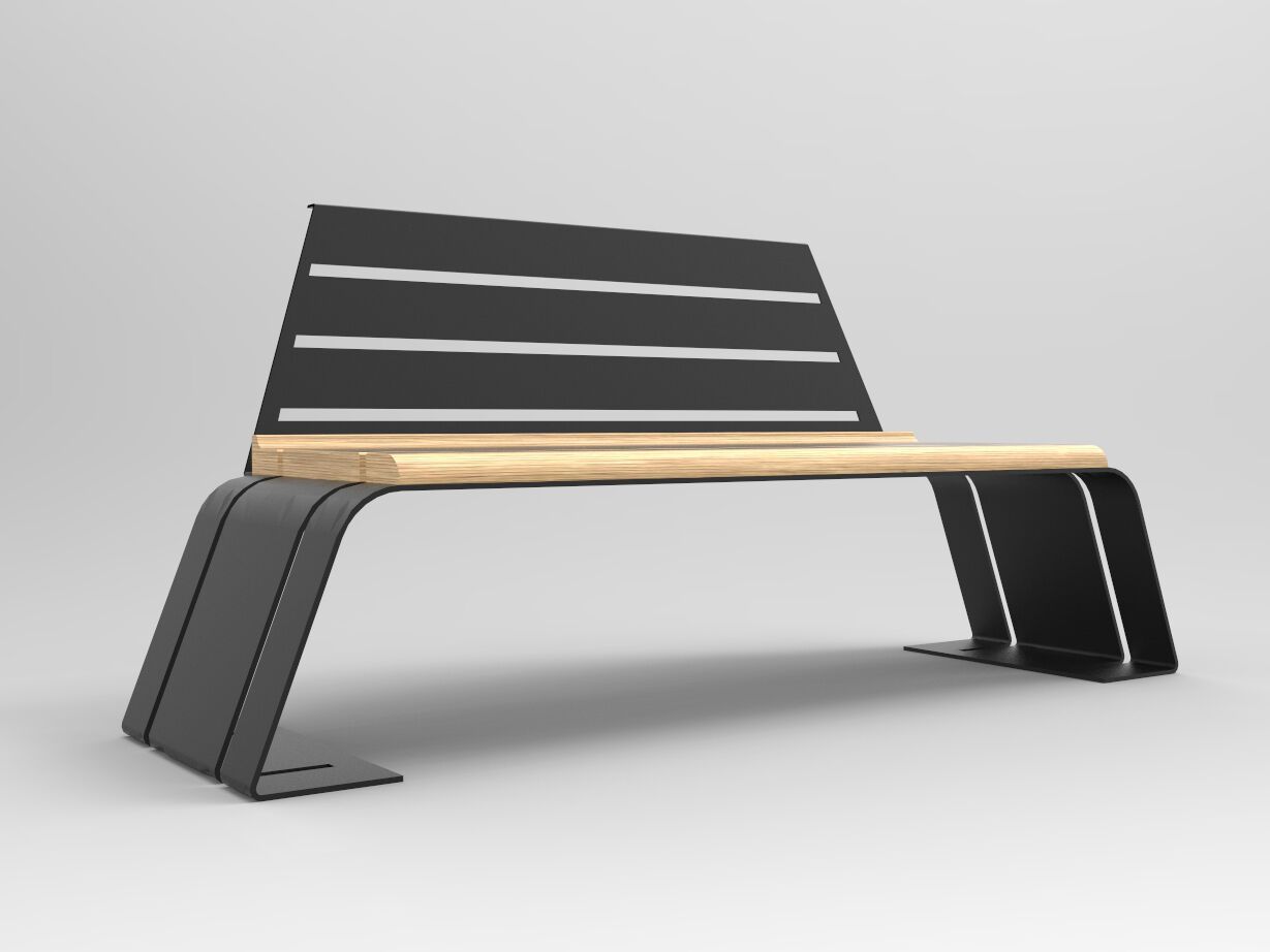 Стальная и деревянная скамья со спинкой CITYSì Ash ARCH-00139487