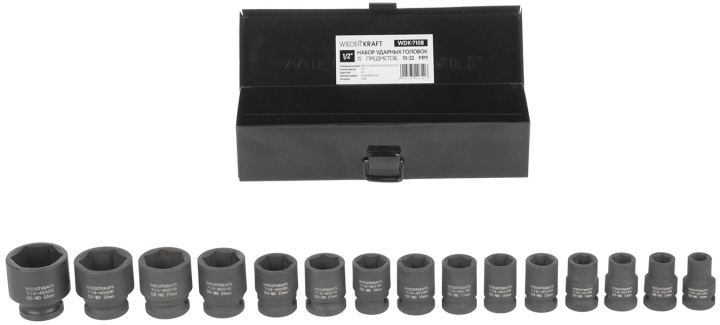 90088410 Набор ударных головок WDK-710B, 1/2", 10-32 мм, 15 шт STLM-0106909 WIEDERKRAFT