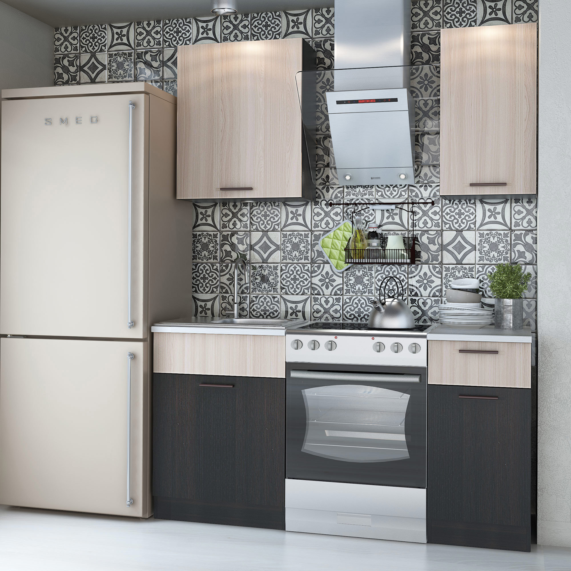 91098542 Кухонный гарнитур 100x214.50x60 см ЛДСП цвет коричневый Дуэт STLM-0483521 BENELI