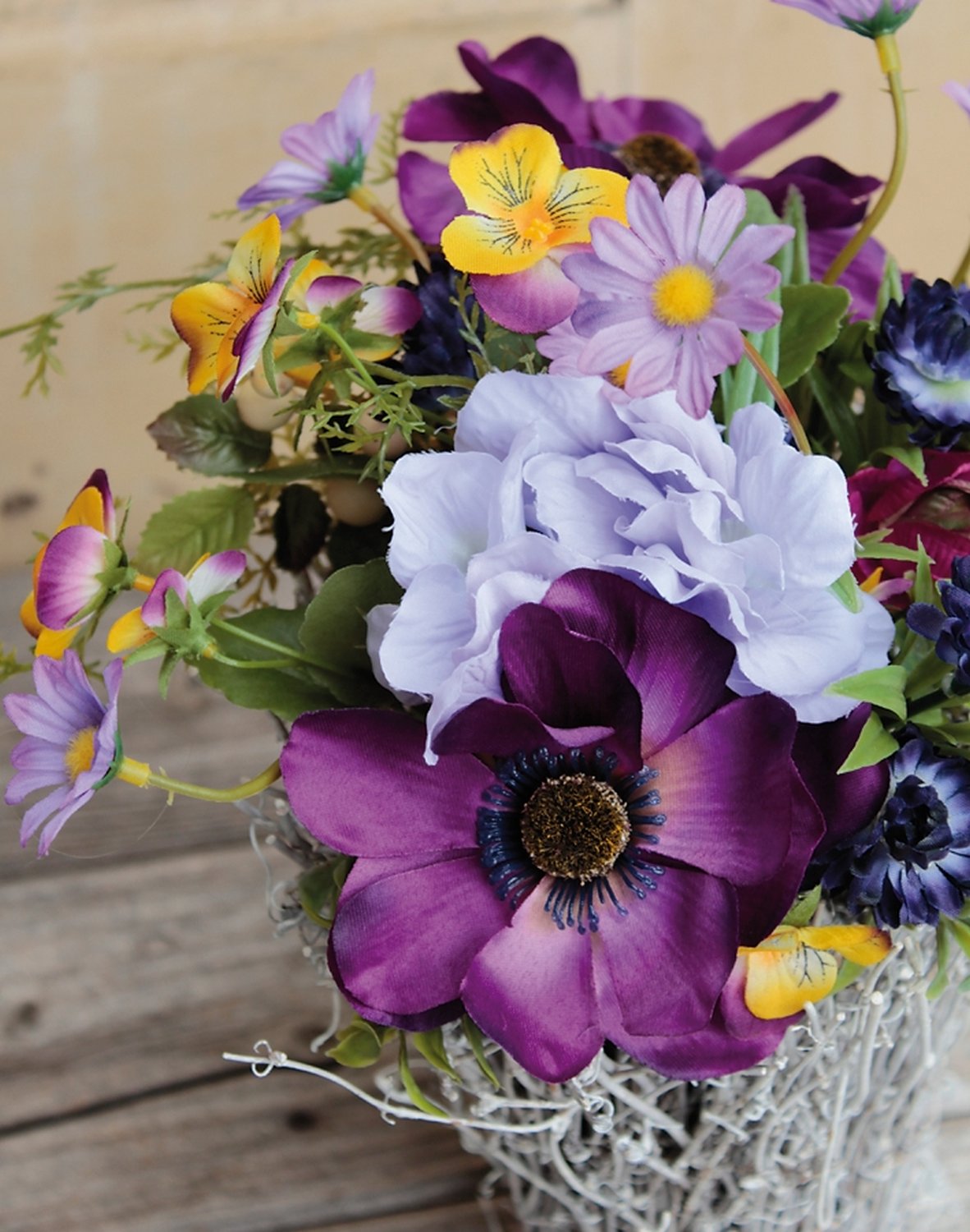 5701 111 a3 Композиция из искусственных цветов с ротангом, 38 см, темно-синяя H-andreas  - Вид №3