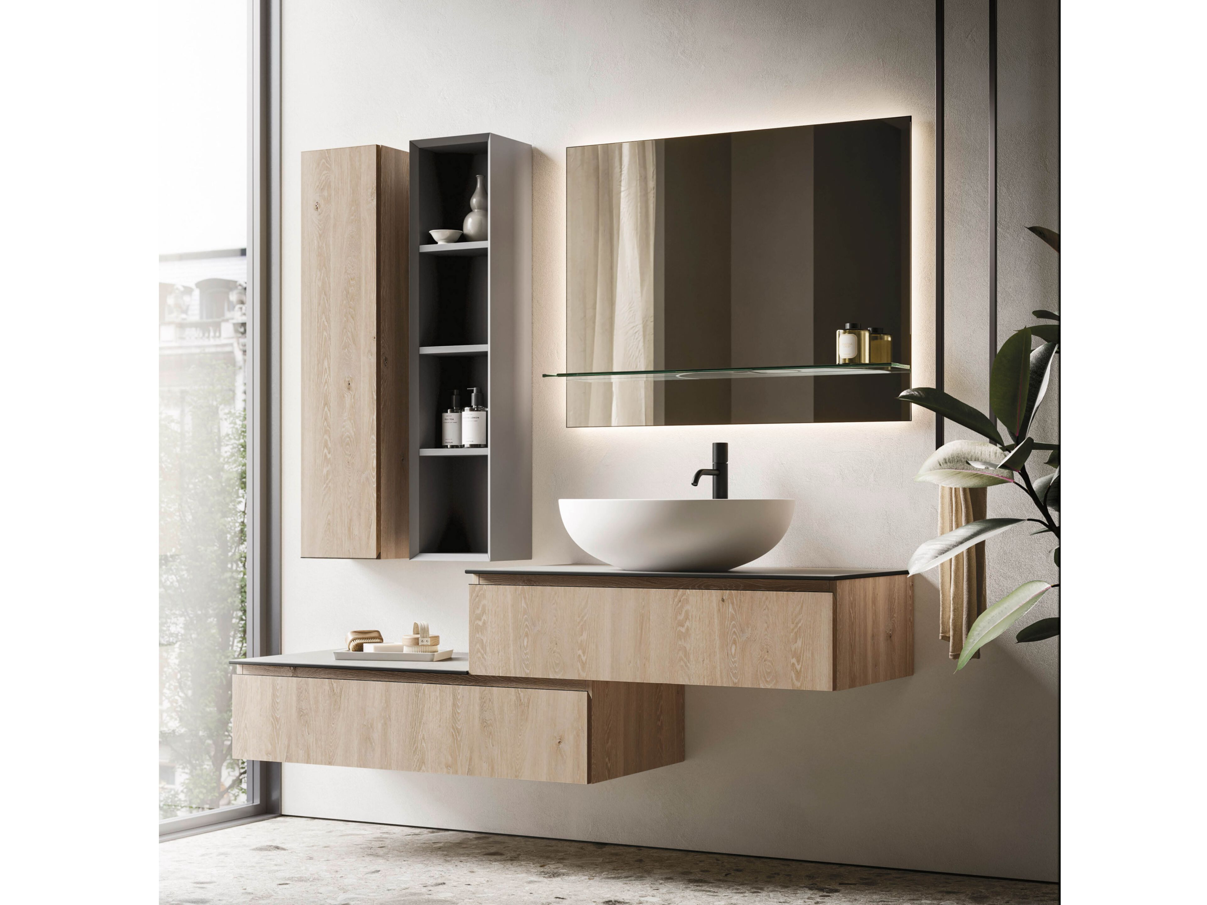 Подвесной шкаф для умывальника с настенным креплением Arbi Arredobagno HO.ME PLUS 45° C 26 ARCH-00014322