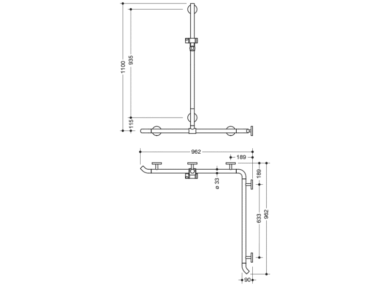 950.35.33054 Поручень для душа с выдвижным держателем для душа теплое прикосновение HEWI Greifen  - Вид №1