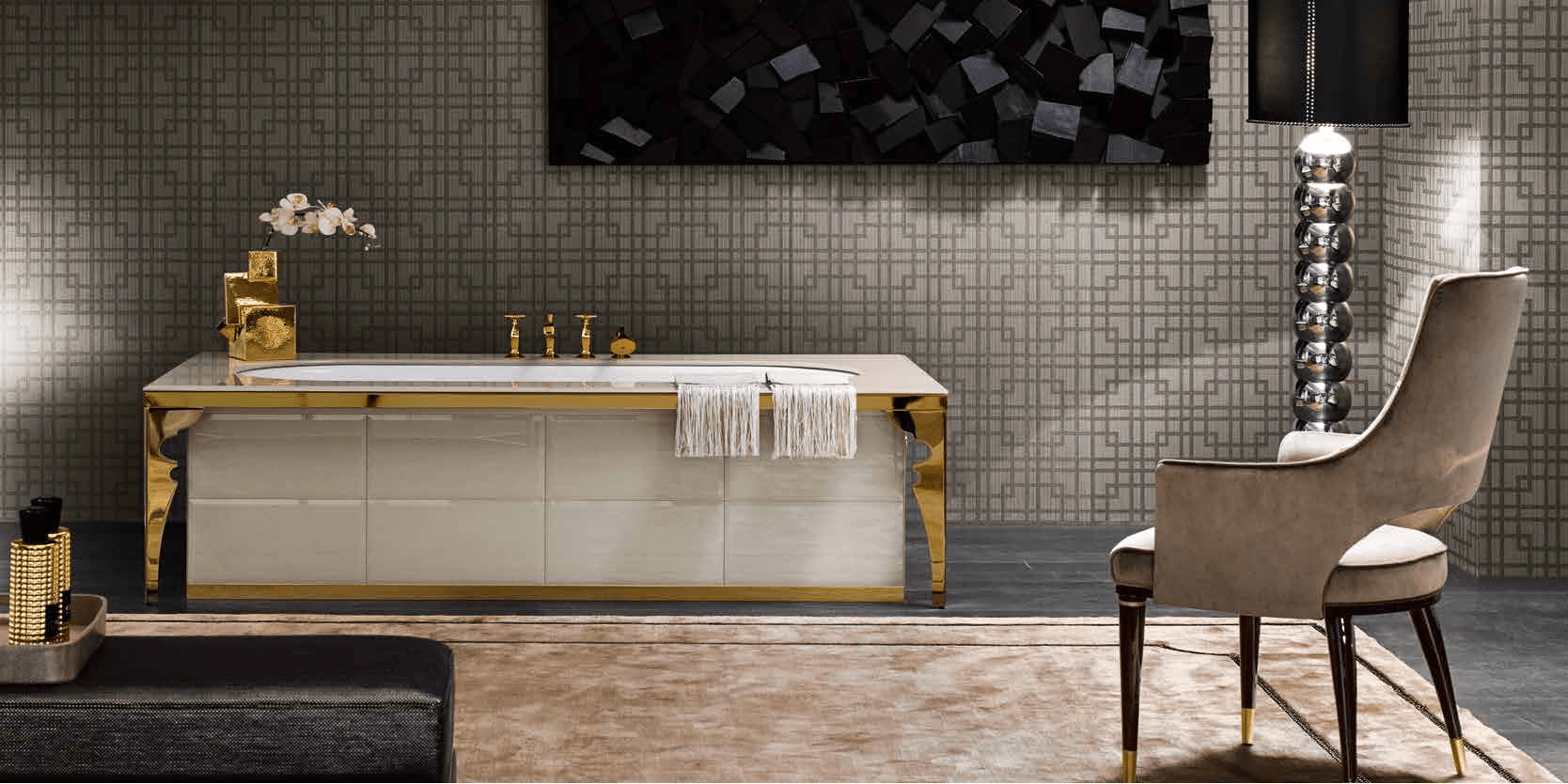 Комбинация ванной комнаты M01 в отделке VETRO MILLDUE MAJESTIC MAJESTIC01 - Вид №3