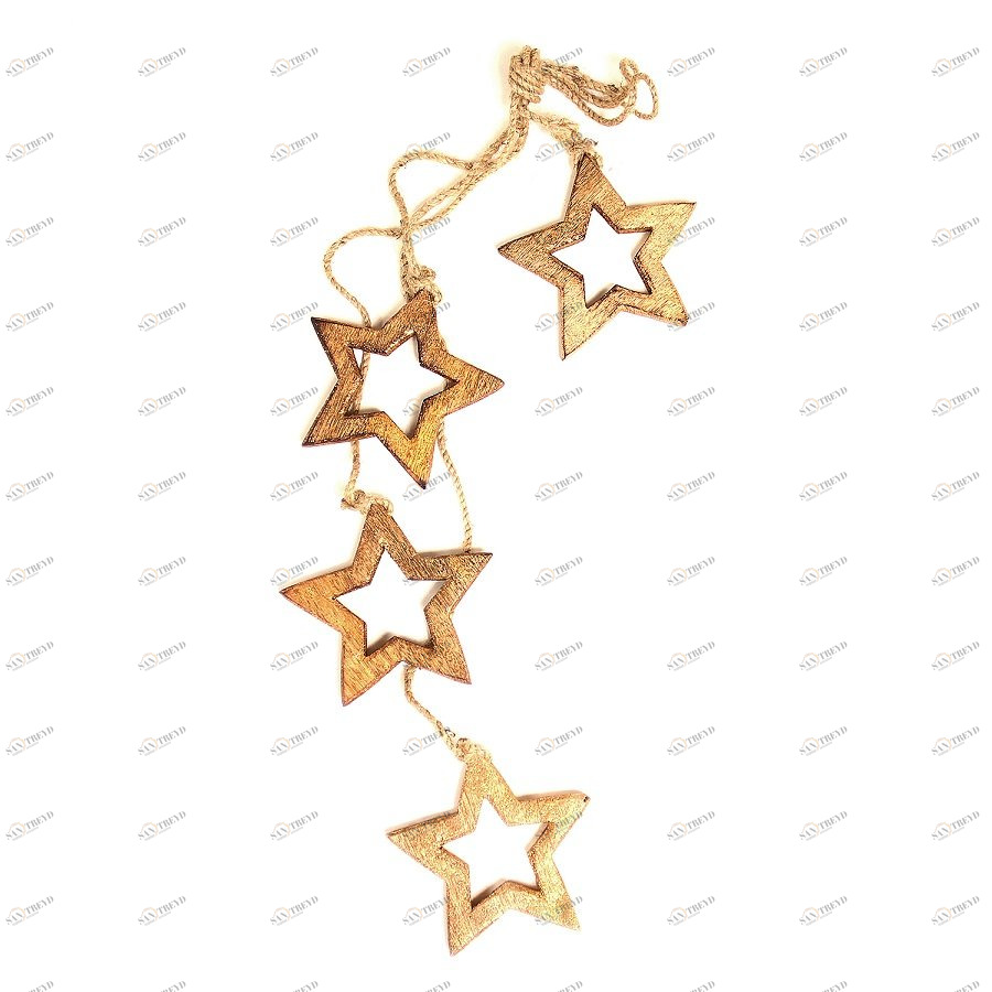 Гирлянда новогодняя подвесная "Звезды деревянные с отверстием" Wooden stars, 65 см ENJOYME  253065 Золото 