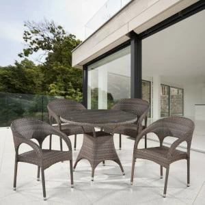 Мебель из ротанга, стулья и круглый стол коричневые на 4 персоны AFINA  241050 Коричневый