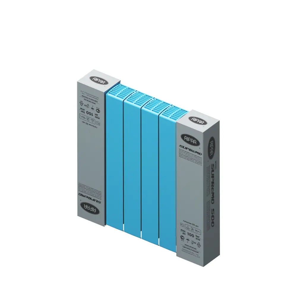 Радиатор секционный Rifar Supremo S50006RAL5024 500/90 6 секций боковое подключение биметалл голубой 82560834 STLM-2167373 - Вид №4