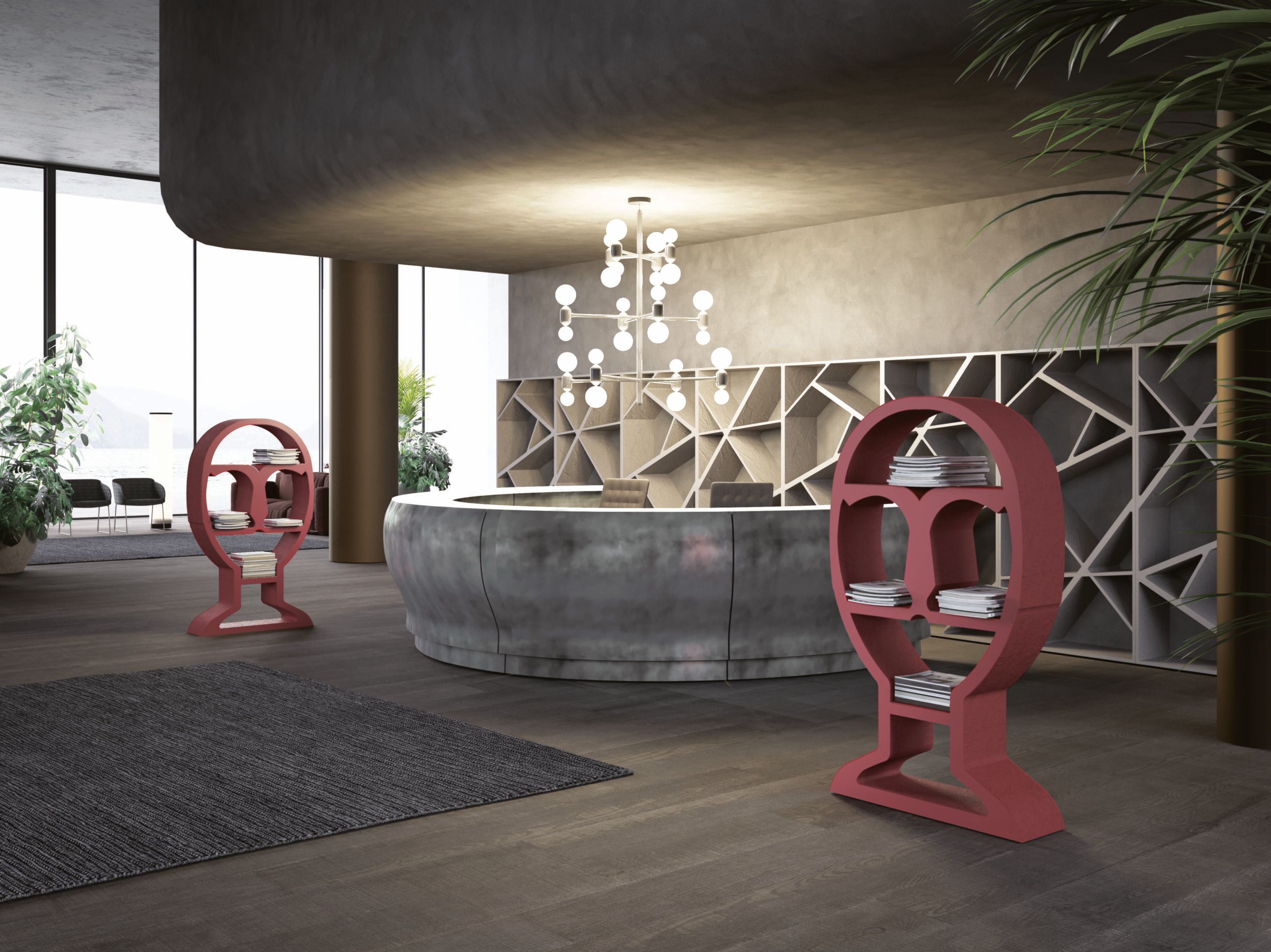 Двухсторонний книжный шкаф из лакированного бетона Voltan PU-PA ARCH-00105265