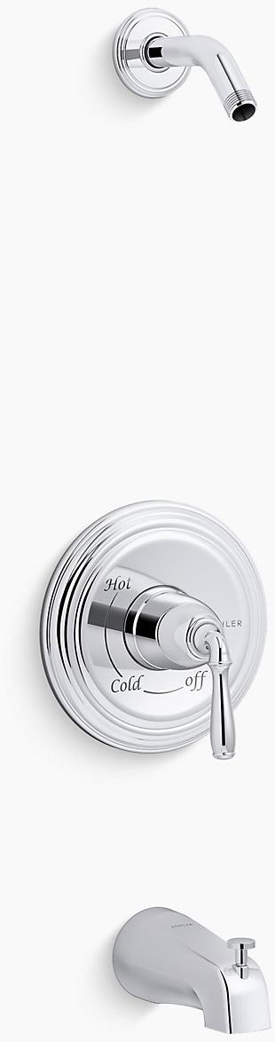 KOHLER Devonshire Rite-Temp для ванны и клапана душа с рычажной ручкой и скользящим изливом, без насадки для душа K-TLS395-4S-CP 