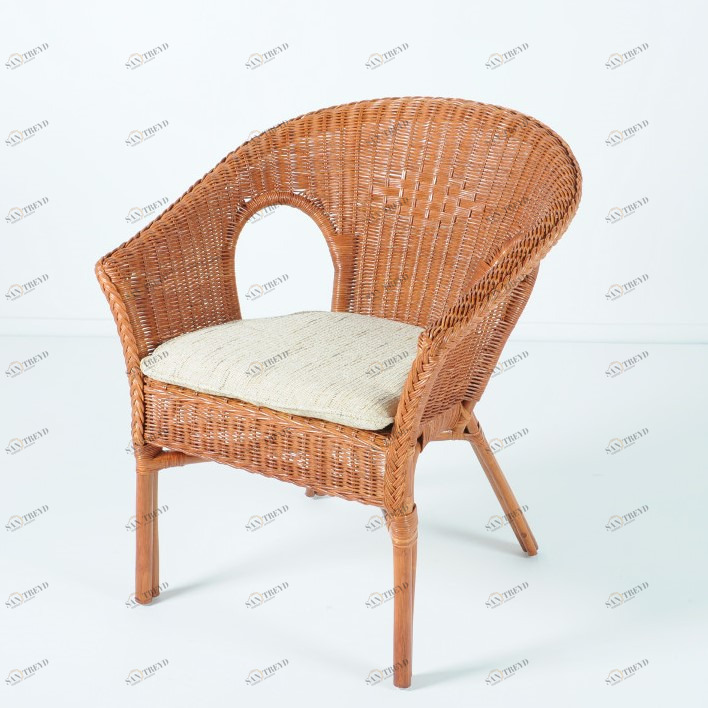 Кресло с подушкой коричневое из ротанга "Коньяк" 02/08В VINOTTI  00-3885206 Коричневый 