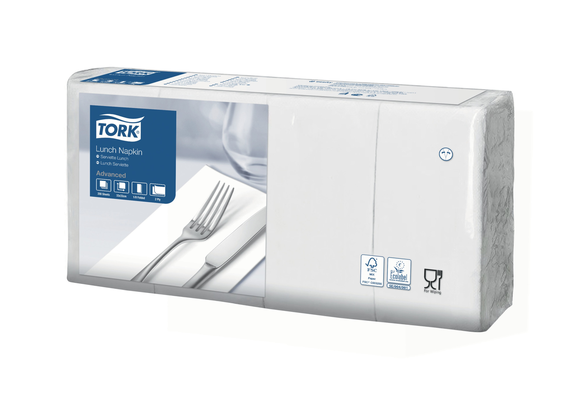 47740238 Белая обеденная салфетка, сложение 1/8 Tork 