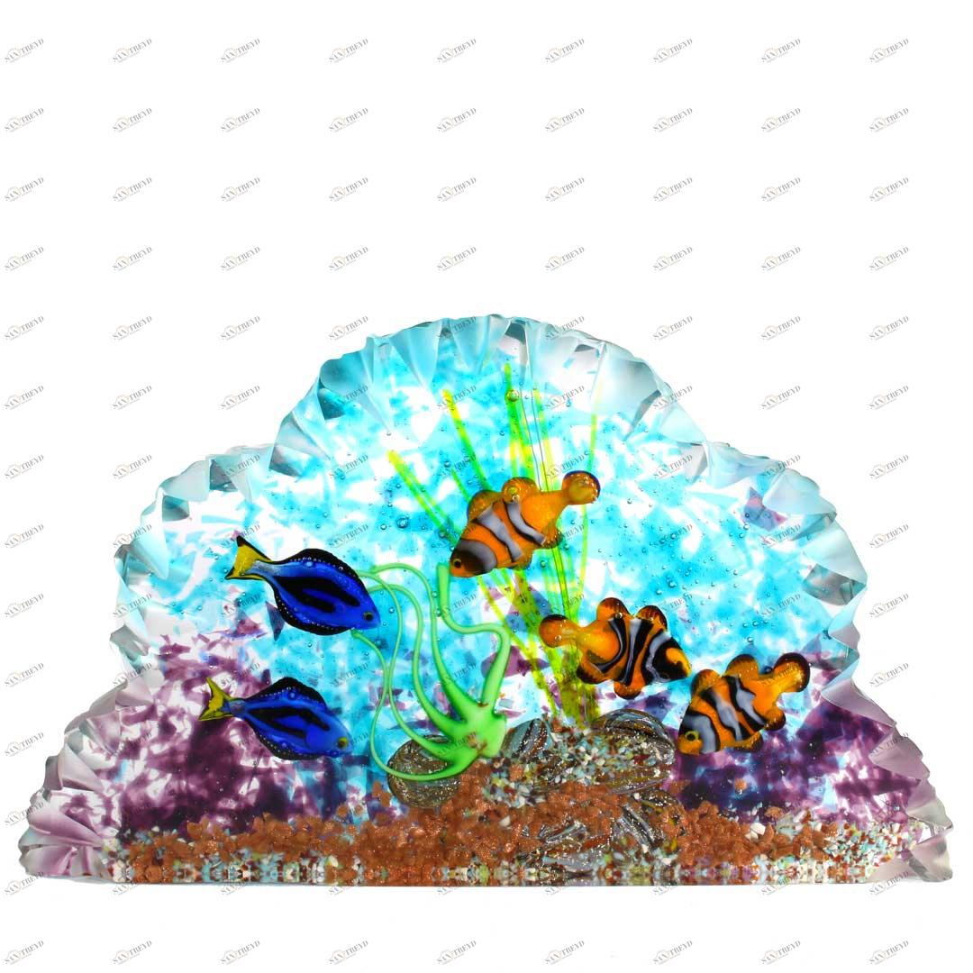 4809 ORIGINALMURANOGLASS Скульптура Аквариум с тропическими рыбками - муранское стекло OMG 30 см 